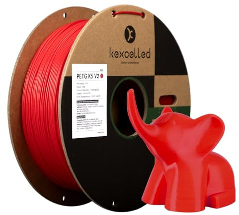 kexcelled PETG Filament 1,75 mm, 3D Druck Filament +/- 0,03 mm, 1 kg Spule (2,2 lbs), Chemische Resistenz, Passend für die Meisten FDM-Drucker, Rot