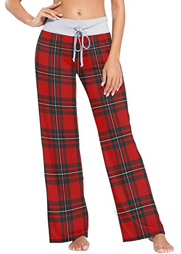 Oarencol Pantalon de pyjama pour femme à carreaux rouges et verts, multicolore, L