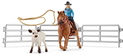 SCHLEICH 42577 Spielset Team Roping mit Cowgirl Bunt