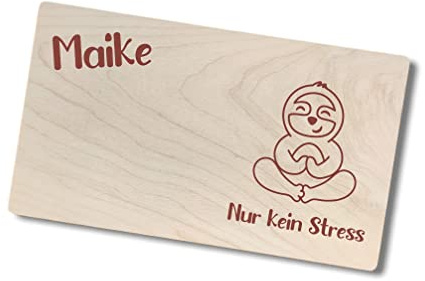 Lustiges Personalisiertes Frühstücksbrettchen 26 x 15 cm mit Namen | Vesperbrett Nur kein Stress | Motiv Faultier mit Namen