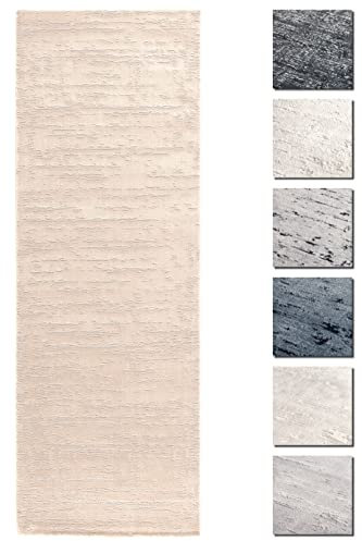 Kurzflor Teppich Laufer Wohnzimmer Beige 80 x 200 cm, Moderner Kurzflor Teppich, Super Soft