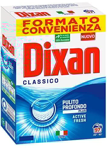 Dixan Classico Pulito Profondo Plus Active Fresh Detersivo in Polvere Smacchiante per Lavatrice Formato 5,82kg - 97 Lavaggi