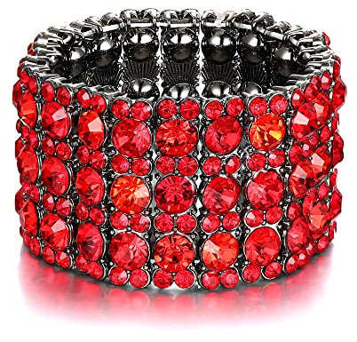 EVER FAITH Österreich Kristall Braut Elegant 3 Reihen Stretch Armband Roter Schwarz-Ton Für Damen Mädchen