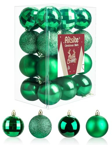 Aitsite Christmas Baubles 24 Pcs Shatterproof Xmas Tree Ornaments 4CM Mini Hanging Balls for Home Festival Party Decoration (Green)