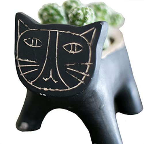WANWEN Gartenskulpturen, Schwarze Katze, Sukkulenten-Pflanzgefäß, Zement-Kätzchen-Statue, abstrakte Kunst, katzenförmige Pflanzgefäße, Garten-Ornamente Little Surprise