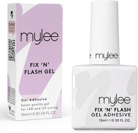 Mylee Fix & Flash Gel Adhésif - Colle Adhésive Transparent pour Capsules en Gel, Ongles Acryliques, Faux Ongles, Pour Usage Professionnel et à Domicile (Fix 'N' Flash Gel, 15ml)