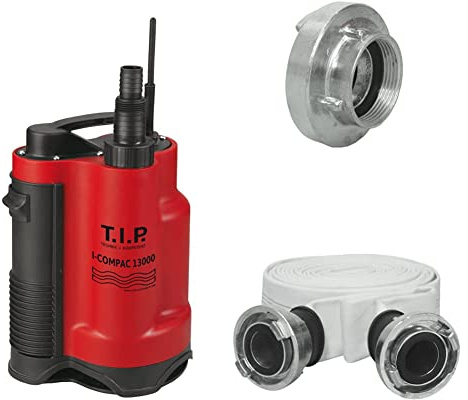 T.I.P. I-Compac 13000 Schmutzwasser Drainage-Tauchpumpe + T.I.P. C 52-Storz-Kupplung , 1,5 Zoll IG - 45,48 mm + T.I.P. Bau- und Industriegewebeschlauch mit 2″ C 52-Storz-Kupplungen