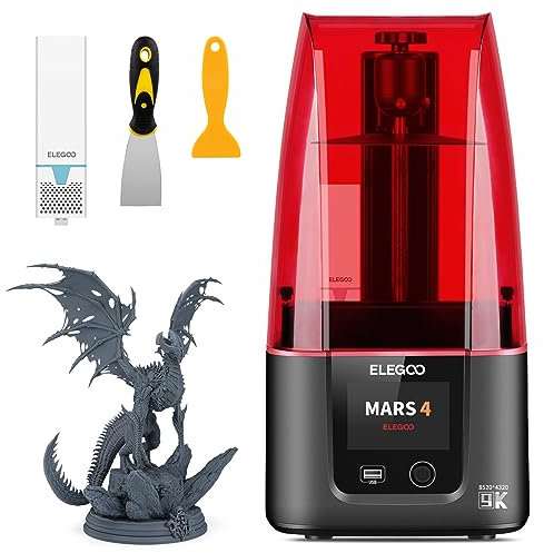 ELEGOO Mars 4 Resin 3D Drucker mit Luftreiniger 7 Zoll Ultra 9K Monochrom LCD Höherer Auflösung und Großem Druckvolumen, Großer Druckgröße von 195.84 mm * 122.4 mm * 150 mm