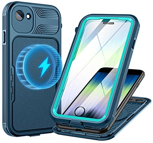Lanhiem für iPhone SE 2020/2022 Hülle, IP68 Wasserdicht iPhone 8/7 Hülle [Kompatibel mit Magsafe] Handyhülle Magnet Case 360 Grad Panzerhülle Outdoor Stoßfest Cover mit Displayschutz, Blau