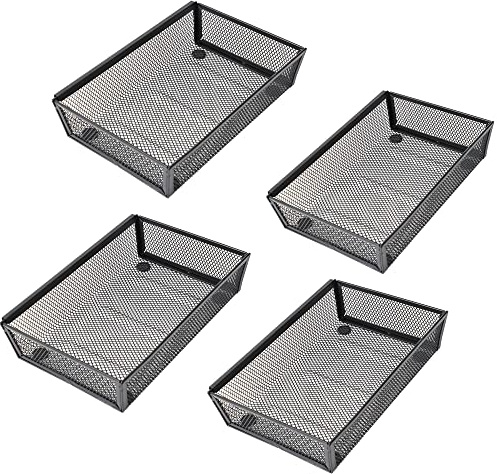 YFEEN Mesh Tray Kitchen Drawer Utensil Cutlery Tray Office Supplies with Inter-locking Arm Drawer Dividers Organizer for Silverware, Flatware, Home,Office, School,Bedroom(9＂X6＂4pack) Black