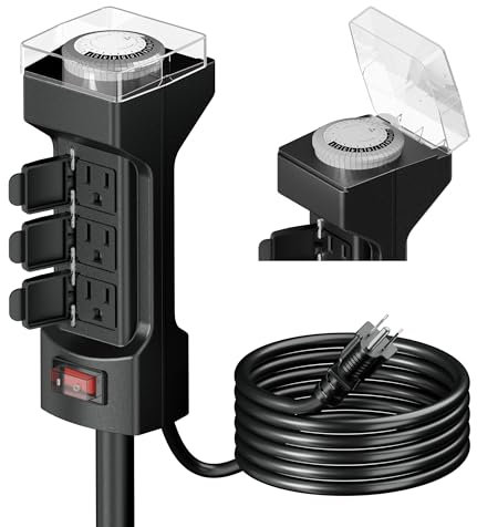 K KASONIC Outdoor 24 Hour Timer 6 Socket 6ft Extension Mechanical Outdoor Lighting Timer