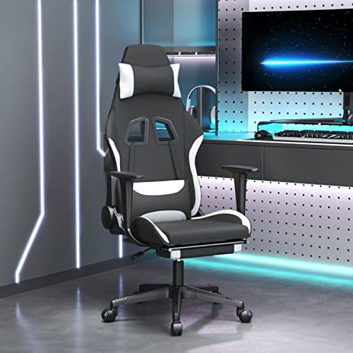 ZEYUAN Gaming-Stuhl mit Fußstütze, Pc Stuhl, Gaming Sessel, Gamerstuhl, Stühle Fürs Arbeitszimmer, Stühle Für Gaming, Computerstuhl, Playstation Sessel, Schwarz und Weiß Stoff