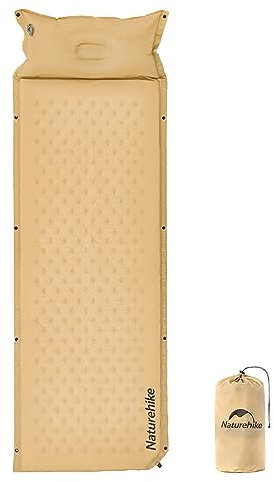 Naturehike Selbstaufblasende Isomatte mit Kissen Aufblasbare Matratze für 1-2 Personen 3 cm Schwammfüllung Ergonomisches Kissen Tragbares Campingbett Faltbare Aktivitäten & Familie (1 Person-Khaki)