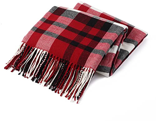 BATTILO HOME Red Buffalo Plaid Throw Blanket for Sofa, 127x152cm | Farmhouse Check Pattern Soft Woven with Decorative Fringe, Lightweight for Bed Couch Chair Office Outdoor