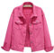 Lazutom Veste en jean basique boutonnée à manches longues pour femme, rose rouge, 46
