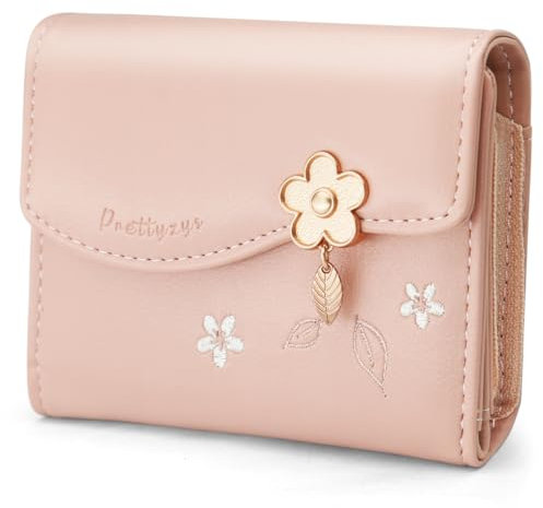 HNOOM Portefeuille Femme Petit Format Porte Monnaie Femme en Cuir PU Porte Feuilles pour Femme avec Zippé Pochette à Monnaie et Porte Carte Petit Porte Feuille Bifold (S-Rose)