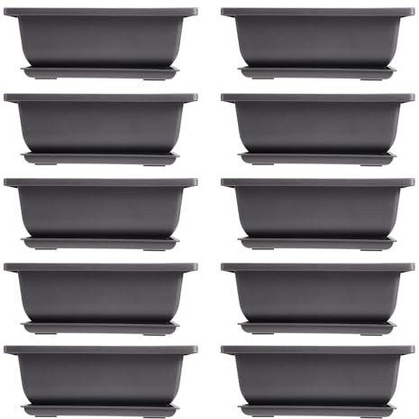 Baaly 10 Packungen Bonsai Trainings Töpfe mit Tablett Kunststoff Bonsai Pflanzen Topf für Garten Wohnen Balkon 16,5X12Cm