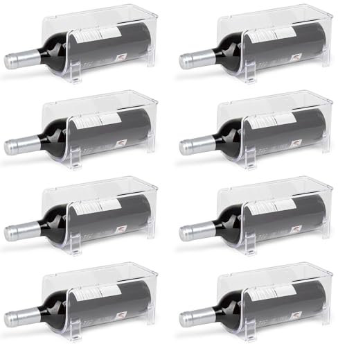 KROWN - Organizador de Botellas 10x10x20cm, Botellero Apilable Transparente, Botellero Vino Nevera, Botellero Encimera, Almacenamiento Botellas, Porta Botellas Apilable (8 Porta Botellas)