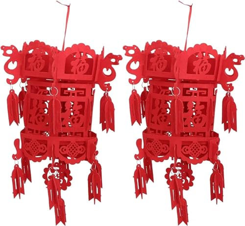 Papierlaternen im orientalischen Stil, Dekorationen, Lichthülle, Laterne, 2 Stück, Frühlingsfest, Vlieslaterne, dekorative Laterne im chinesischen Stil, rote Neujahrsdekorationen. Doppelter Komfort (