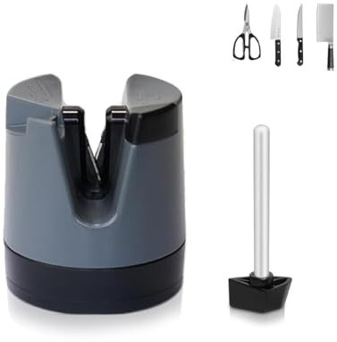 Baymate Affila Coltelli Affilacoltelli Multifunzionale Manuale Acciaio al Tungsteno Affilacoltelli Affilacoltelli Affilatore con Ventosa per Lame Dritte Dentellate e Forbici