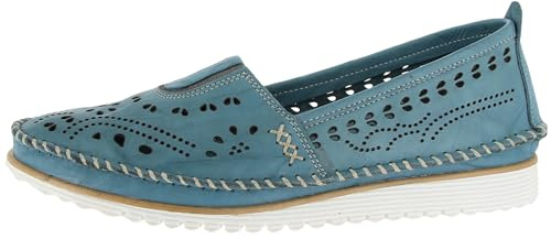 Andrea Conti Damen Slipper Leder Lochmuster Folk Boho 1885909, Größe:41 EU, Farbe:Blau