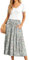GRECERELLE Womens Summer Maxi Dress Casual Short Sleeve Crew Neck Swing Flowy Tiered Party Dresses with Pockets for Weddings, Holidays (White + Lily Green, L)
