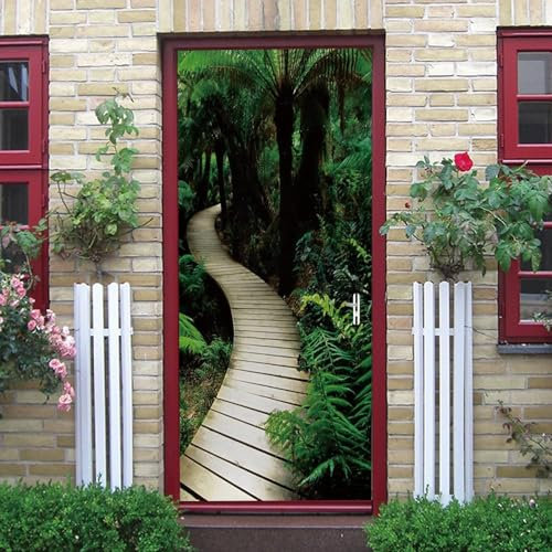 3D-Türwandaufkleber Grüner Waldweg Selbstklebender Türaufkleber, Poster, Tapete, Wandbild, Kunstfoto 90 X 210 Cm Für Wohnzimmer Schlafzimmer Badezimmer Küche Büro Pvc Abnehmbare Türdekoration 0