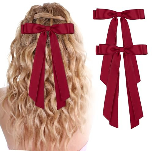 Qianyu 2 Stück Großer Schleife Haarspange Französischer Stoff Haarschleifen Clip Weiche Schleife Satinbandschleifen Hair Bow Haarspangen Metall Bogenknoten Clips für Frauen Mädchen(rot)