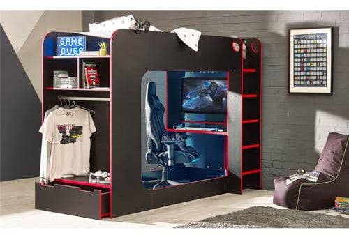 Marlborough Timber Black and Red Gaming Heaven Bunk Bed 3ft (90cm)