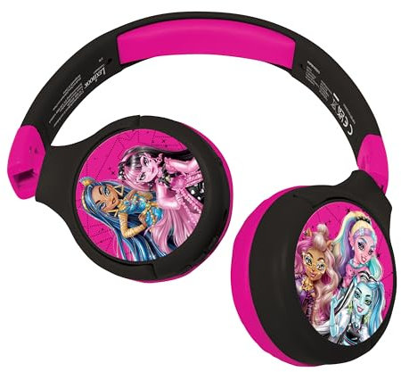 Lexibook, Monster High, 2-in-1 Bluetooth & kabelgebundene Kopfhörer mit Mikrofon und Steuertasten, faltbar und verstellbar, langlebiger Akku, rosa/schwarz, HPBT010MH, Einheitsgröße