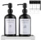 Distributeur de savon en verre - 500 ml - Bouteilles de shampoing à remplir - Distributeur de liquide vaisselle - Distributeur de savon manuel avec plateau et entonnoir - Noir mat - Pour salle de bain