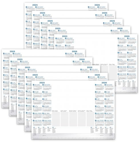 PRIMUS PRINT Schreibtischunterlage Papier DIN A2-2025 & 2026 Jahreskalender - 80g Dickes Naturpapier - Stabiler Papprücken - 25 Blatt - mit Schutzleiste - Büro und Homeoffice [10er Set]