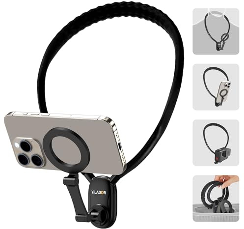Magnetischer Hals-Handyhalter für Aufnahmen, freihändiges POV/Vlog-Video-Filmen, 4-in-1-Handy-Brusthalterung zum Kochen/Reiten/Indoor/Outdoor, Content Creator Essentials für iPhone, Android, GoPro, DJ