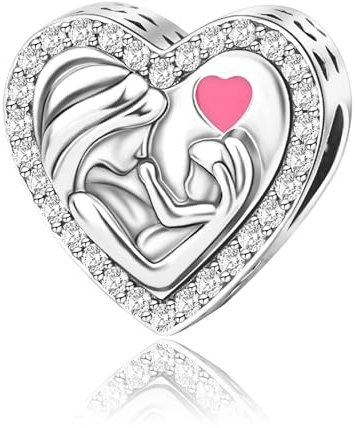 Rimgoris Charm-Anhänger aus 925er Sterlingsilber für Damen, Armbänder, Halsketten, Familie, Mutter und Tochter, Herz, 5A, Zirkonia, Charms für Damen als Geschenk zum Valentinstag und Muttertag