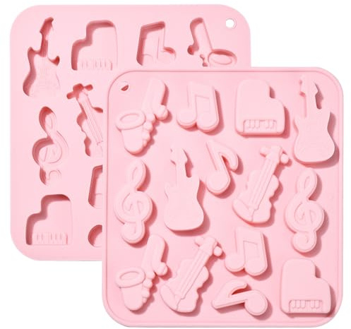 KitBeads Silikonformen für Musikinstrumente, Rosa, Musiknoten, Fondant, Bass, Klavier, Gitarre, Formen für Seifen, Basteln, Dekorationen, 2 Stück