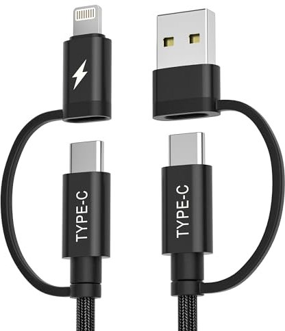 BASESAILOR Charger Cable,4-in-1 USB C Cable 1M for iPad Mini 6th Air 4th 5th Pro 10th Generation,60W Fast Multi Charging Cord with USB-A/Lightning Adapter for iPad 8th 9th,S10 S9 FE,Tab S9