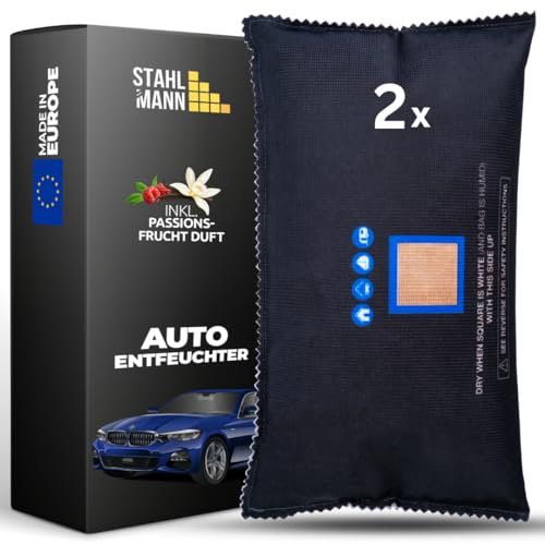 STAHLMANN® 2x Luftentfeuchter Auto 1 KG [Wiederverwendbar ] - Auto Luftentfeuchter [Mit Passionsfrucht Duft] Raumentfeuchter Auto - Entfeuchter Auto(MADE IN EU)