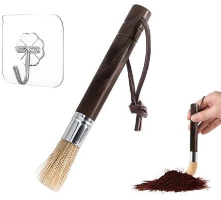 Barista Kaffee Pinsel aus Walnussholz mit Naturborsten & Klebehaken – Espresso Reinigungsbürste für Kaffeemühle, Kaffeemaschine & Siebträger – Barista Zubehör für Küche & Café