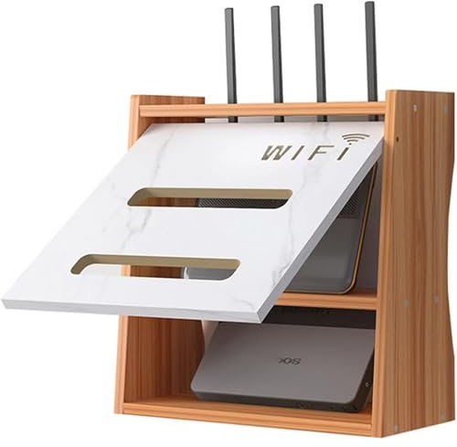 PZPIUGY Caja de Almacenamiento de enrutador WiFi, Router Pared Organizador de Cable, Estante de enrutador WiFi, Estante de Almacenamiento de Pared para Sala de Estar(Cherry Wood)