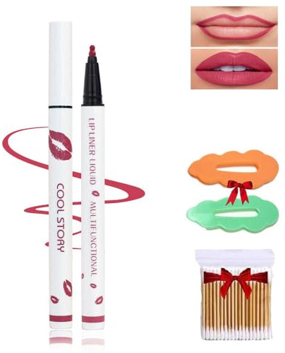 2-in-1 wasserfester Lippenstift und Lippenkonturenstift,Langanhaltender flüssiger Lipliner,natürliches Finish,antihaftbeschichteter Becher (2#, Packung mit 1 Stück)