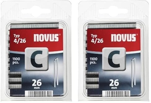 Novus Schmalrückenklammern 26 mm, 1100 Stück, Klarsicht-Verpackung, Typ C4/26, Heftmittel für Profilhölzer und Paneele (Packung mit 2)