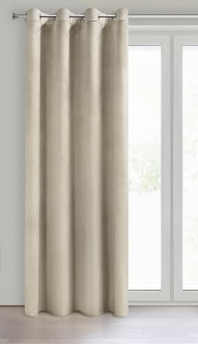 Eurofirany Melanie Vorhang Samt Velvet Ösen -1 STK. Weich Edel Gardine 200g/m² Elegant Glatt Einfarbig Flauschig Modern Klassisch Wohnzimmer Schlafzimmer, 140x250 cm, Hellbeige