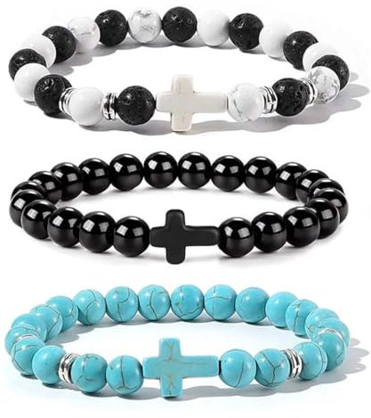 UYVPAER 3 Stück Kreuz-Armband, Mattiertes, Geflochtenes Seil, Elastisches Christliches Armband, Verstellbares Jesus-Armband Für Schmuckgeschenke
