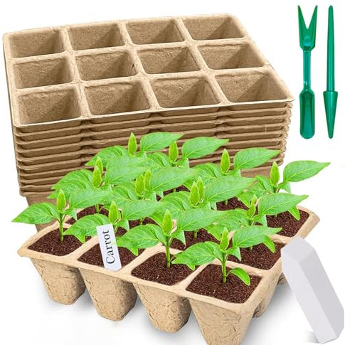 MOAZIFI Anzuchttöpfe, Pflanztöpfe Anzucht, 13 Teile Set Mit 12er-Tray Und Zubehör, Ideal Für Gartenbau Und Landwirtschaft,Anzuchttöpfe Eckig, Pikiertöpfe