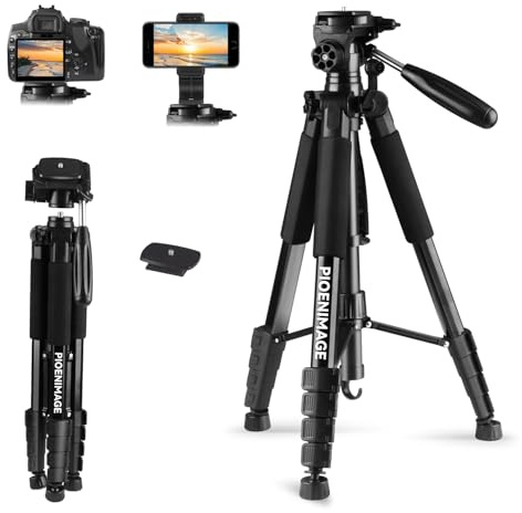 PIOENIMAGE 74‘’ Camera Tripod, Heavy Duty Camera Tripod Stand, Expandable Stand for Camera and Phone, Camera Stand for Photography, Video Recording, Compatible with DSLR, iPhone, Spotting Scopes