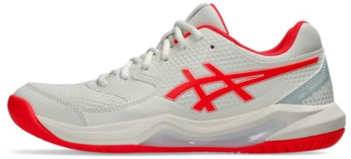 ASICS Damen Gel-Dedicate 8 Pickleball Schuhe, Cremefarben/Flash-Rot, 40 EU