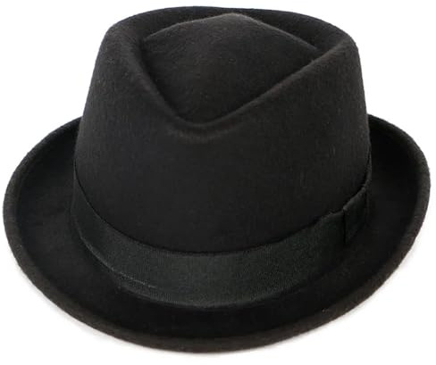 MZSKLW Klassisk hatt för män, solid, vinter, kortärmad, jazz, hög passform, svart filtmössa för män