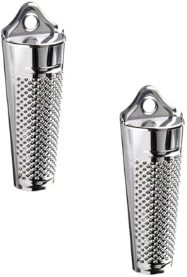 2 Pcs Silver Multifunctional Kitchen Stainless Steel Ginger Garlic Nutmeg Grater Nut Walnut Lemon Hand Planer Tool Lemon Durable and Professional Kitchen Tool Garlic Tools