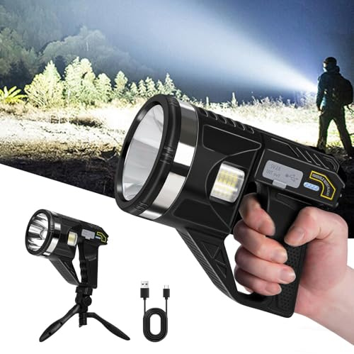AURIVEE LED-Scheinwerfer Taschenlampe Wiederaufladbar - 1500 Lumen Super Hell, 6 Modi, IPX7 Wasserdicht, 4500mAh 25Std, COB-Licht, Verstellbarer Stativ für Outdoor, Sicherheit, Notfall