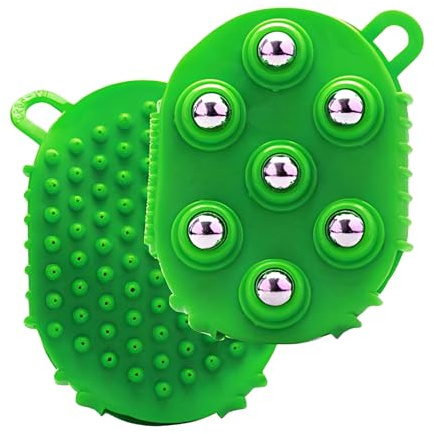 2 in 1 Magnet Massage Striegel Handschuh mit 7 Metallrollen, 2 PCS Magnet-Massage-Striegel Handschuh, Yoga Cellulite Massagegerät, Kugeln Muskelrelaxations, Massagerolle (grün)